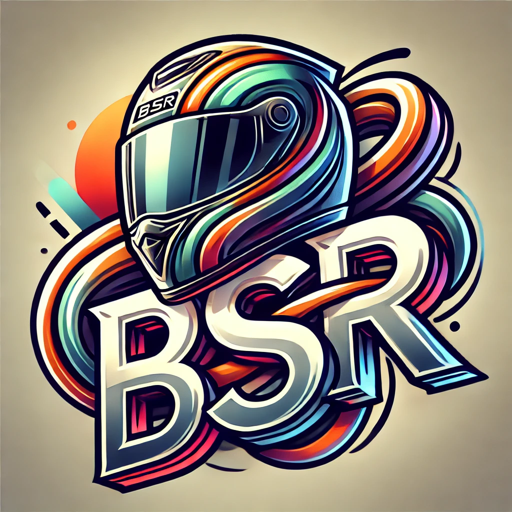 DALL·E 2024-11-27 18.04.18 - A creative illustration featuring the letters 'BSR' in bold, stylized font integrated with a motorcycle helmet design. The helmet is sleek, modern, an.webp